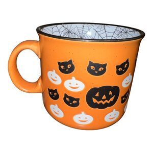 Cobwebs & Cauldrons Mug Halloween PUMPKINS BLACK CATS 21oz Coffee Tea Cocoa cup